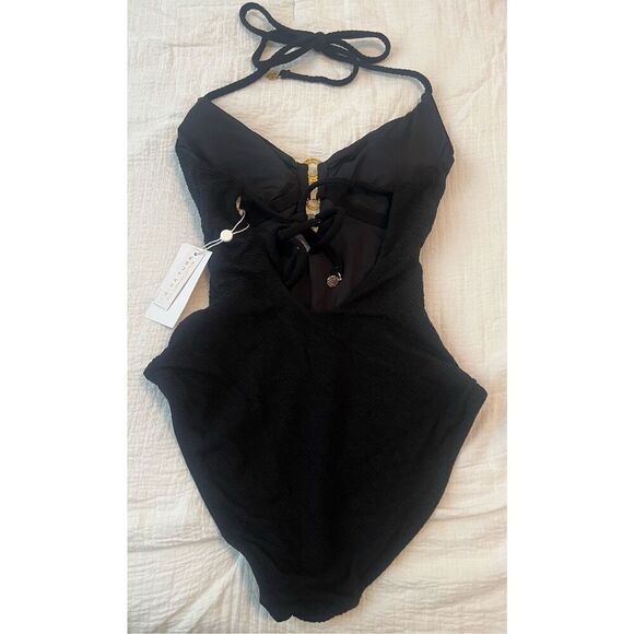 Trina Turk Black Sands Women's Standard One Piece Swimsuit Deep Neck Bathing Sui - Picture 6 of 7